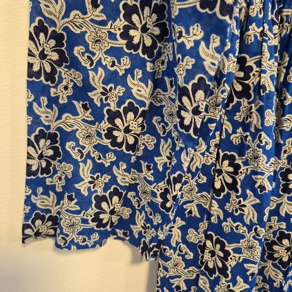J. Crew Tiered Tie Front Beach Dress Cobalt Blue Floral Cotton Vneck Mini Sz XS - Picture 7 of 16